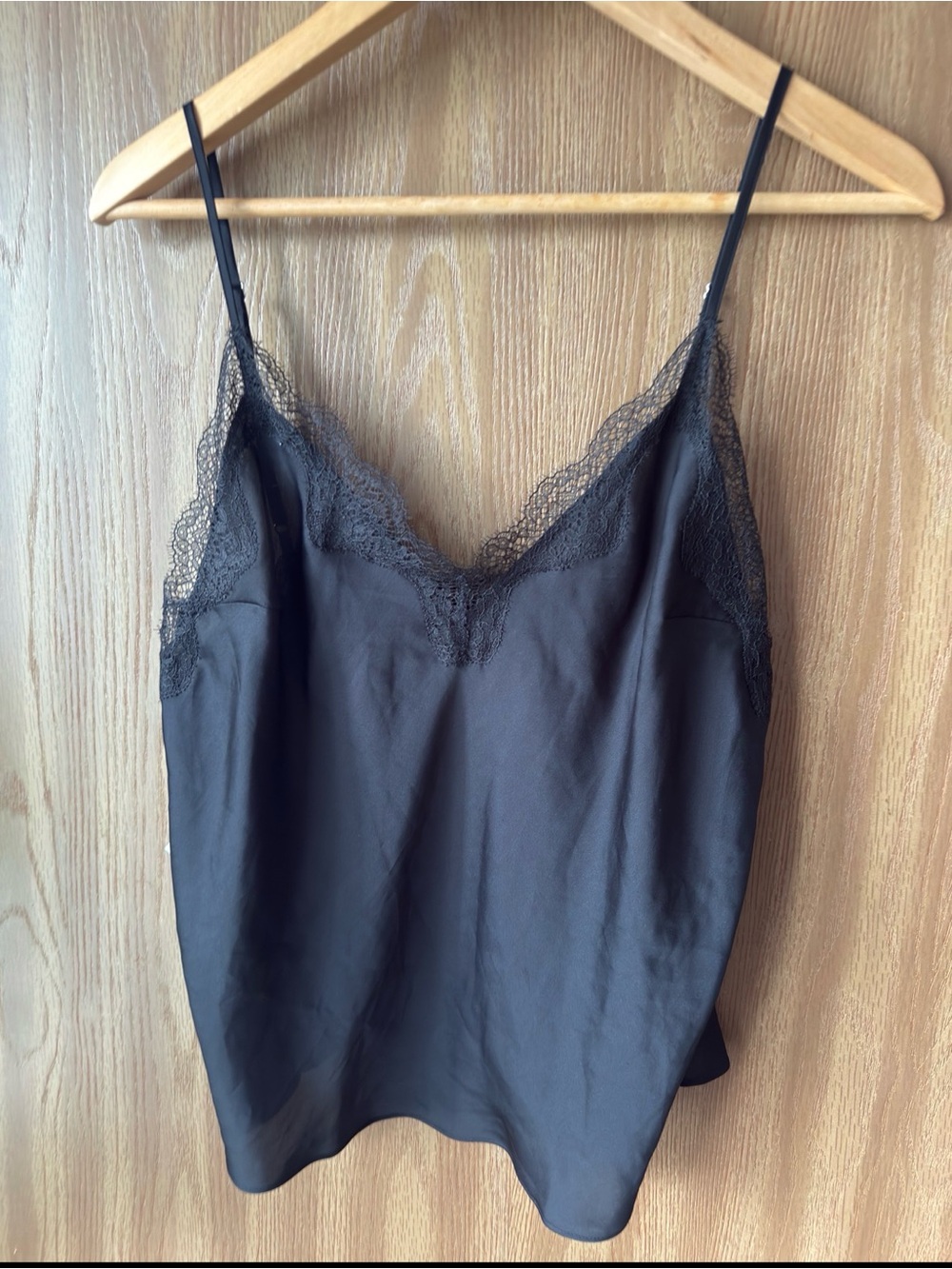 Victoria’s Secret Black Lace Trim Satin Cami Tank Top